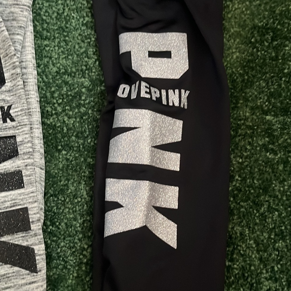 2 NWT PINK HIGH WAIST FULL LENGTH WINTER LEGGING, M, solid black & gray/white - Picture 3 of 5